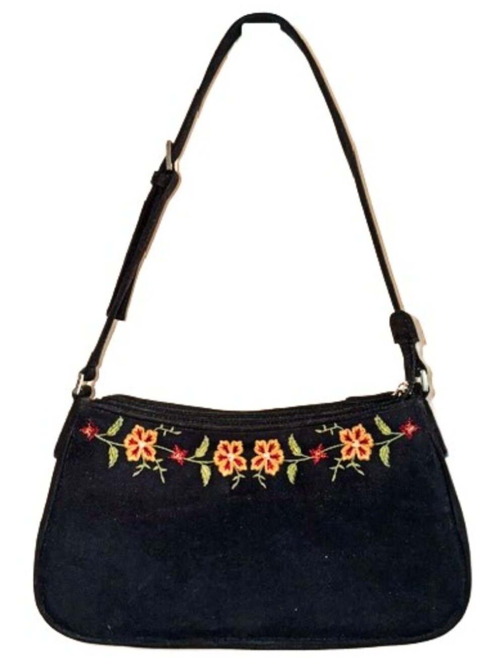 Crazy Horse Liz Claiborne Black Faux Suede Floral Embroidered Y2K Bag